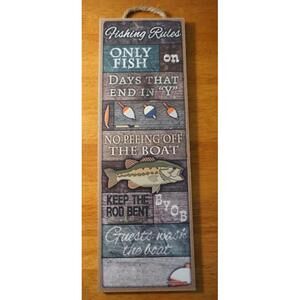 Fishing Rules Sign Cabin Lodge Lake House Canoe Boat Bobber Fisherman Home Decor